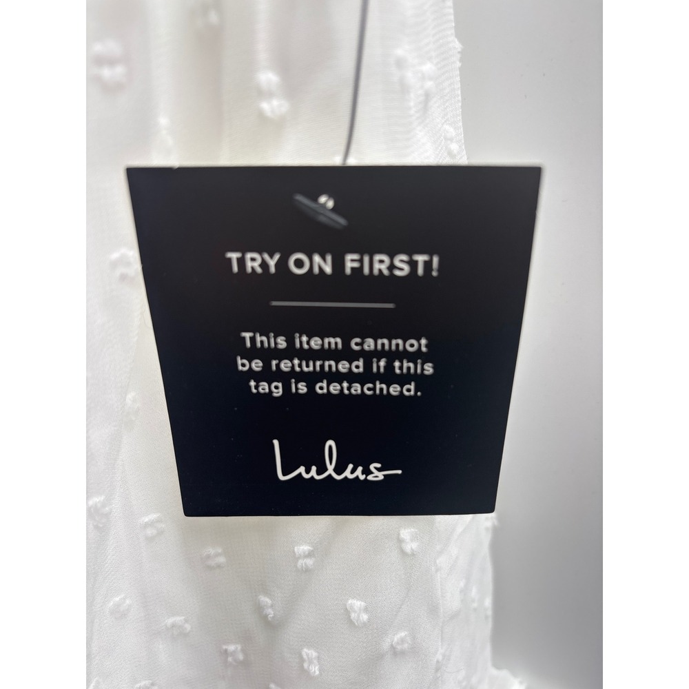 Lulus Frilled to Bits White Swiss Dot Off-the-Shoulder Romper Medium NWT - Picture 10 of 11